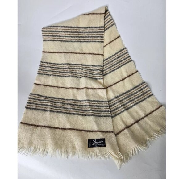 Vintage Bermans 100% Lambswool Scarf With Fringe Cream Striped Design - Picture 1 of 6